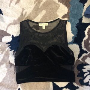Cute velvet and mesh crop top